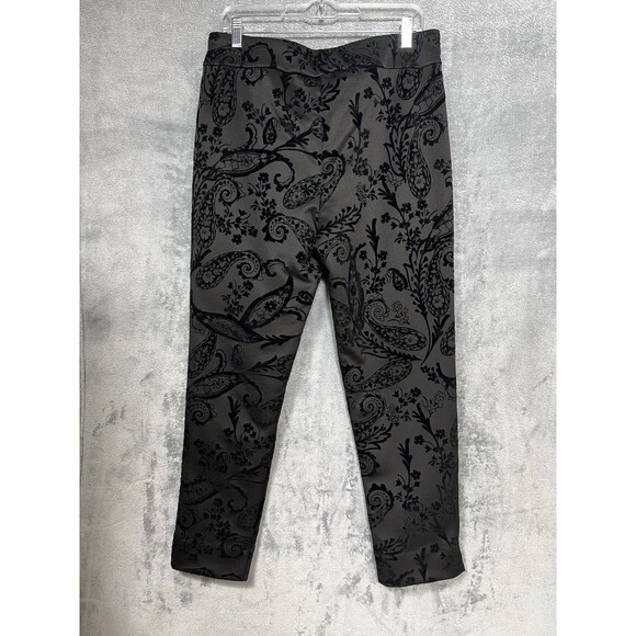 Krazy Larry Women's 12 Gray Black Velvet Paisley Pull On Ankle Pants Stretch M - Picture 9 of 16